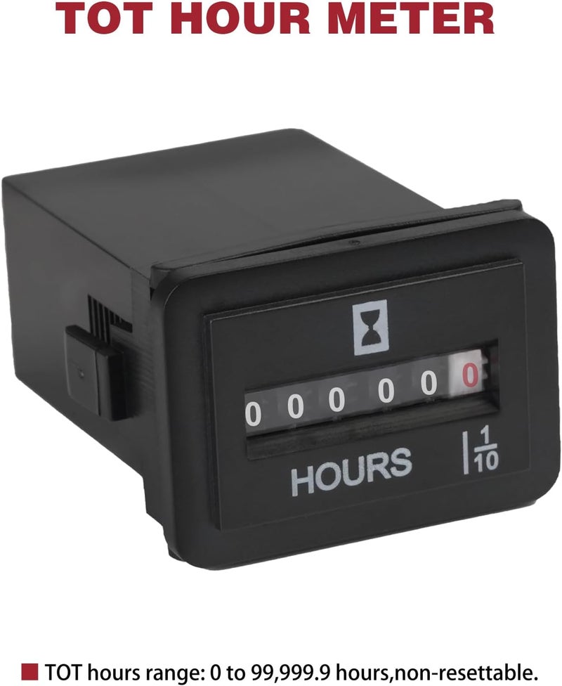 RileyFine Mechanical Hour Meter Rectangle Engine Hour Gauge Snap-in Hourmeter, for Battery Powerd Equipment Lawn Mower Tractor Generator Golf Cart Snowblower Forklift (DC 6-80V) - Image 2
